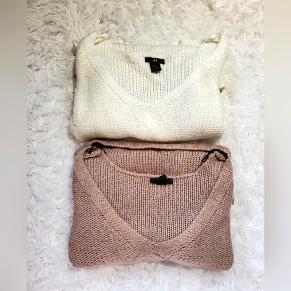 H&M Neutral Colors Off Shoulder VNeck sweaters
